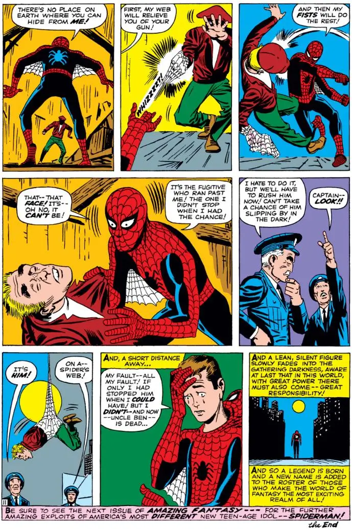 Amazing Fantasy #15 (1962), the last page of Spider-Man's origin story